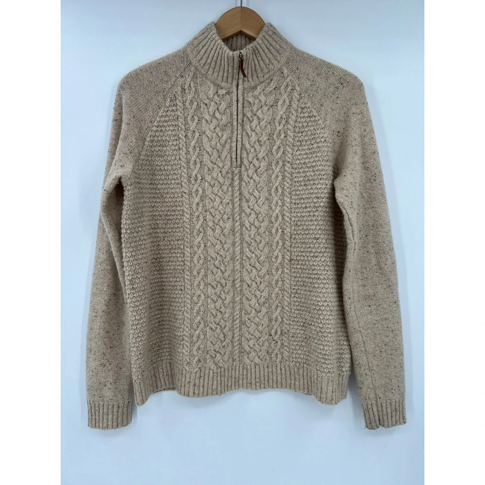 Vineyard Vines Size S Oatmeal Donegal Cable Knit Lambswool Quarter Zip Sweater